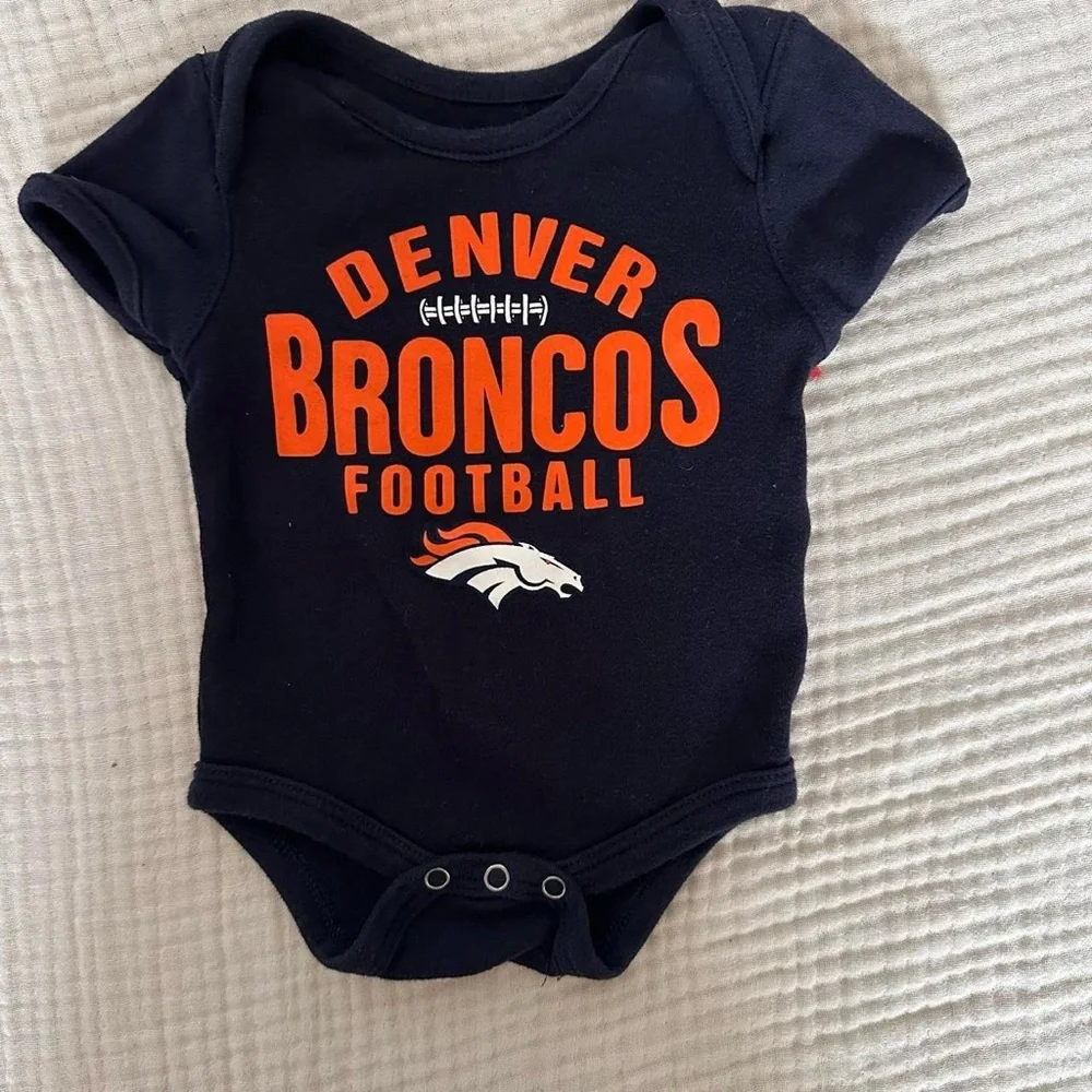 NFL Denver Broncos Navy and Brown Football Baby Onesies 0-6 M